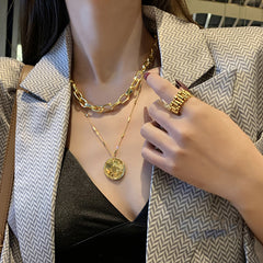 Women's metal medallion sweater sweater chain