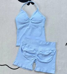 Fashionable Seamless Womens Fitness Shorts Set