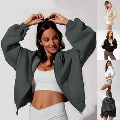 Zipper Hoodies Sports Jacket Fashion Loose Hooded Sweatshirt Casual Solid Women's Clothing