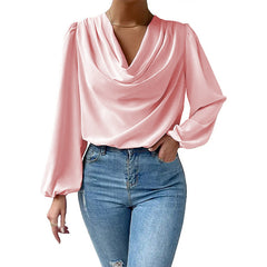 Textured Chiffon Long-sleeve Shirt With Draped Balloon Sleeves