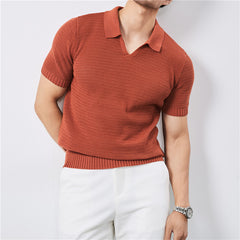 Men's Knitted Solid Color Short-Sleeve Polo Shirt
