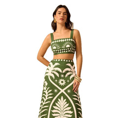 Womens Printed Camisole And High-waisted Straight Midi Skirt