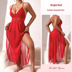 Lace-panel High-slit Nightgown