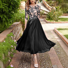 Decal Chiffon Lace Patchwork Long Dress
