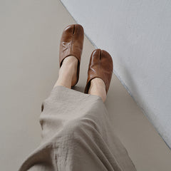Women's Full Grain Leather Tabi Flats, Split Toe Slip-On Mules For Casual & Daily Wear