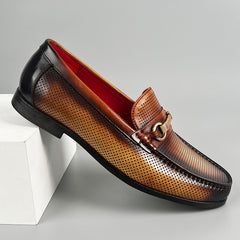 Business-casual Leather Shoes Fashionable Horsebit Buckle Design Summer Hollow-out Style