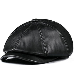Mens Vintage Beret Leather Octagonal Cap