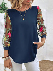 Women's Casual Mesh Black Patchwork Top