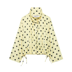 Single-breasted Stand Collar Bow-Tied Polka Dot Coat For Women