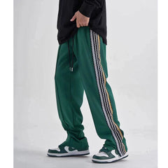 Side Striped Loose Straight Sweater Pants