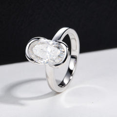 Silver Oval Semi mount Ring With A 3 carat Fancy shaped Moissanite For Women