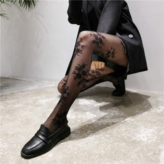 Retro Rose White Silk Socks Women's Summer Thin Black Silk Anti Hook Silk Jacquard Pants Socks Sweet And Sexy