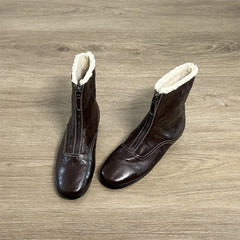 Womens Fleece-Lined Dr Martens-Style Boots With Front Zipper, All-Match Style