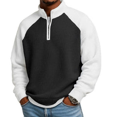 Mens Fashion Color-Block Plus-Size Long-Sleeve Polo Shirt