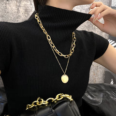 Women's metal medallion sweater sweater chain