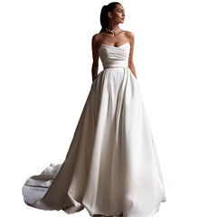 Four Seasons New Style White Satin Tube Top Simple Dress