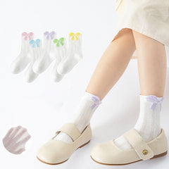 5 Pairs Of Summer Thin Bow Style Girls' Socks, Lightweight Mesh Socks