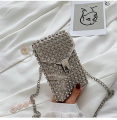 Sac bandoulière ou porté épaule pour femme, style vintage, orné de diamants, mini téléphone