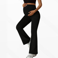 Maternity High Waist Flared Leg Pants Tummy Support Butt Lifting Legging Style Casual Trousers For Fall Winter