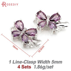 4 Sets 18K Gold Color Brass and Zircon Butterfly 1 Line and 2 Line Necklaces Connect Clasps Diy Jewelry Making Accessories