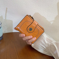 New Womens Oil-leather Wallet Vintage Short Style