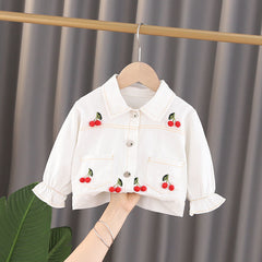 Girls' Denim Jacket With Polo Collar