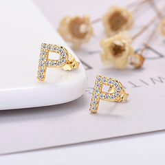 26-letter Zircon Earrings Uppercase Letters