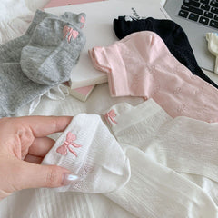 6pairs Butterfly Knot Socks Children's Socks Summer Thin Ballet Style, Mid Tube Socks, Embroidered Socks, Summer