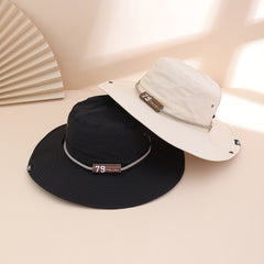 Plain-color Letter-pattern Leather Sun-protective Wide-brimmed Sunshade Outdoor Simple Style Fisherman Hat For Daily Commuting, Fishing, Mountain Climbing