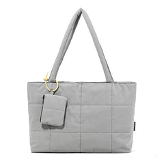 Womens Solid-Color Versatile Plaid Tote Bag