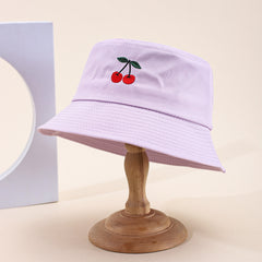 The Lady's Embroidered Cherry Wide-brimmed Sunshade Casual Fashion Single-layer Fisherman Hat Is Suitable For Daily Outings, Shopping And Dates.