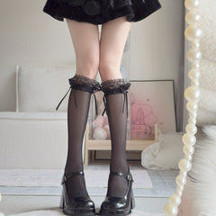 Balletcore Girl Socks, Lolita Lace Breathable No-Show Socks, Women's JK Bow Calf Socks, Pure Aesthetic Style