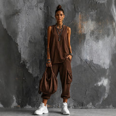 Womens Sleeveless Top Ankle-Fit Pants Set