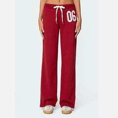 Womens Gray Loose-Fit Drawstring Pants With Letter Embroidery