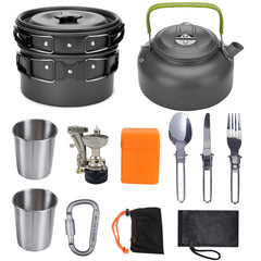 Kit de cuisine de camping, ensemble de cuisine extérieure, équipement en aluminium, casserole extérieure, vaisselle de voyage, cuisine pour la randonnée, le pique-nique et le barbecue