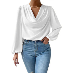 Textured Chiffon Long-sleeve Shirt With Draped Balloon Sleeves
