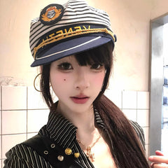 Influencer-style Glossy Patent Leather Sailor Hat