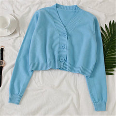 Women'S Cropped Cardigan Sweaters Female Black White Short Sweater V Neck Single Breasted Sweater Woman Knitted Cardigan Tops