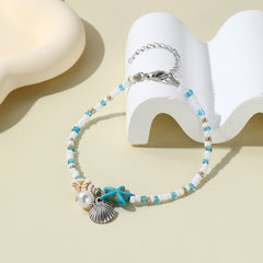 Starfish Woven Beach Shell Conch Bead Bracelet
