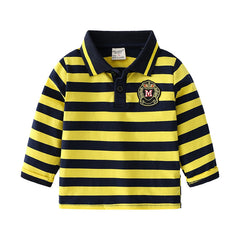 Spring and autumn striped long sleeve polo shirt
