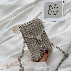 Sac bandoulière ou porté épaule pour femme, style vintage, orné de diamants, mini téléphone
