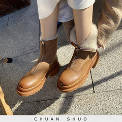 Thickened Front-Zip Ankle Boots Influencer-Style Cotton Shoes New Arrival