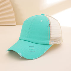 Solid-color, Frayed, Washed-out, Distressed, Mesh-patterned Cap - A Trendy, Youthful, Versatile Baseball Cap That Suits Both Daily Commuting And Outdoor Activities.