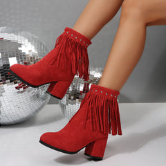 Rivet Suede Plus Size Tassel Womens Boots