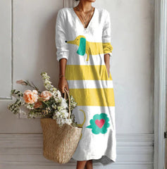 Lady's Linen Long-sleeved Dress