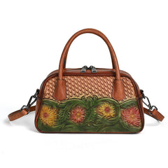 Retro Ethnic-style Full-grain Leather Shoulder Bag For Women