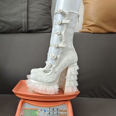 Lace High-heeled Chunky-heel Plus-size Womens Long Boots