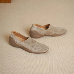Square-toe Hollowed-out Inner Wedge Heel Soft Sole Comfortable Retro Single Shoes