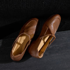 Women's Full Grain Leather T-Strap Mary Jane Flats, Premium Genuine Leather Casual Shoes