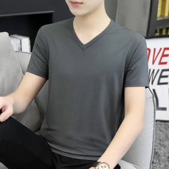 Men's Solid-color Versatile V-neck Short Sleeves